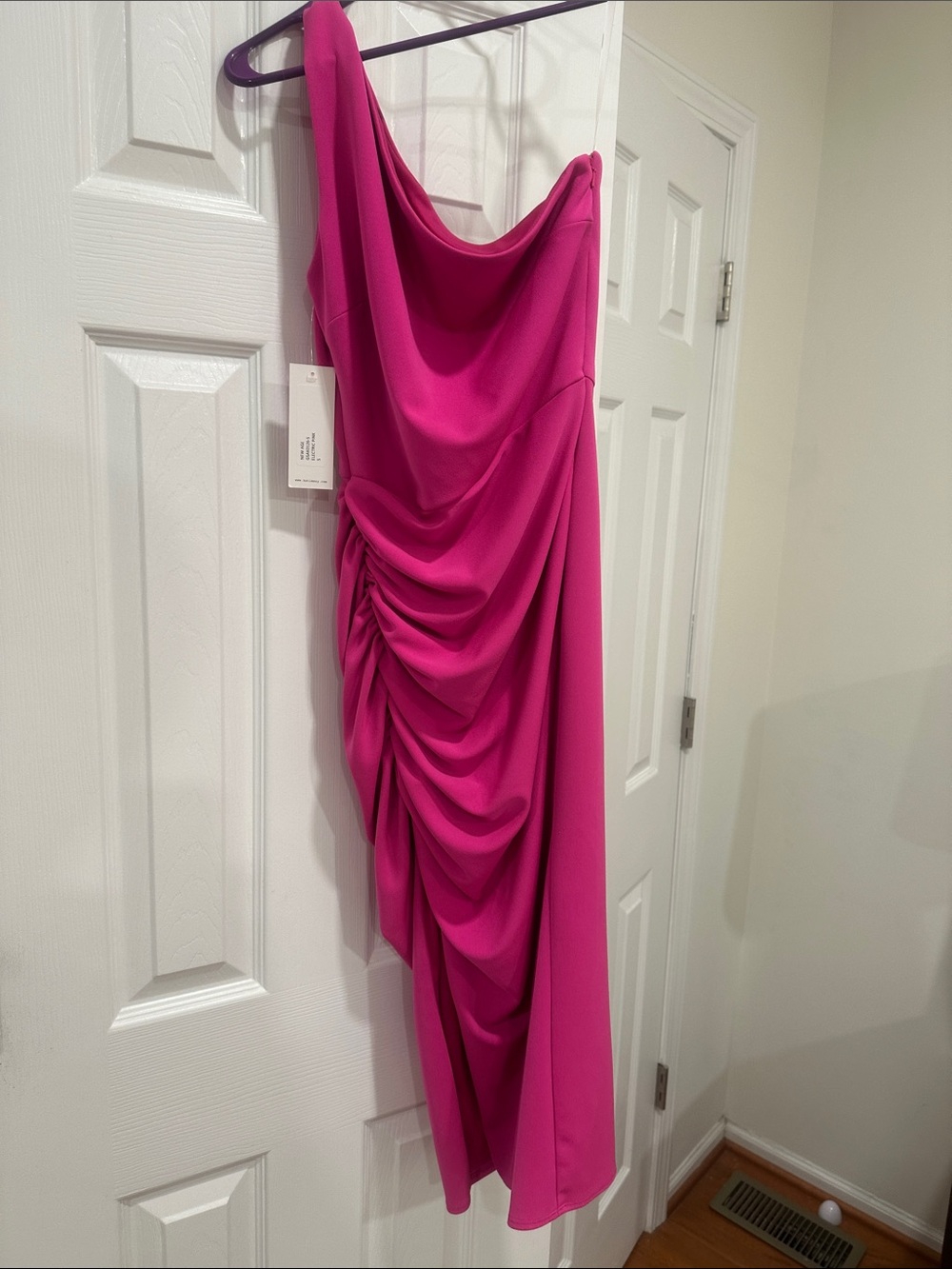 NWT Katie May Fuchsia One-Shoulder Draped Dress